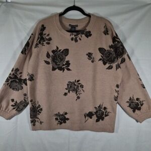 Chelsea & Theodore Floral Sweater Womens Medium Pink Crewneck Balloon‎ Sleeve...